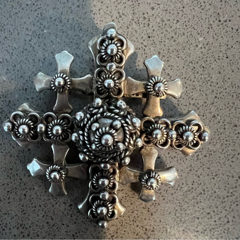 Silver Ornate Jerusalem Cross Brooch/pendant